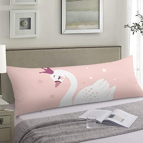 Pilloid Pillow Lynarei покрива 20x54 инчи симпатична принцеза лебед постелнина Декоративна голема плоча за перница за тело, розова позадина,