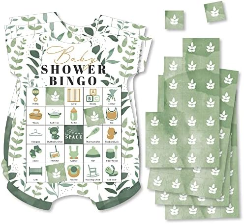 Голема точка на среќа Бохо Ботаничко бебе - Слика Бинго картички и маркери - Зеление за бебиња во облик на бинго игра - сет од 18