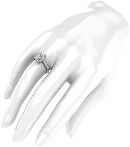 Стерлинг сребро симулиран овален пресечен дијамант или прстен за ангажман на ореол со мосанте со странични камења ветуваат невестински