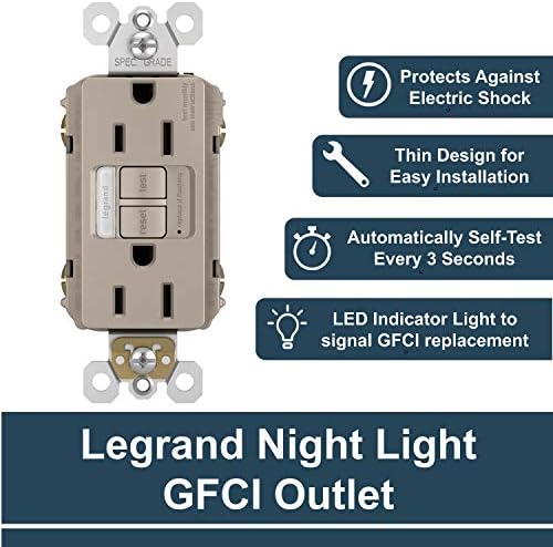 Legrand gradiant ноќно светло 15а, излез за само-тест GFCI, безбеден за деца, отпорен на ублажување, четкан никел