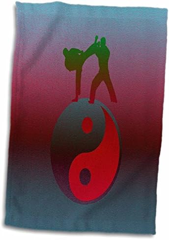 3drose karate yin -yang знак со обука за мажи, светло црвено и сино - крпи