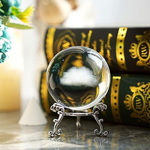 HdcryStalgift 3D врежана кристална декоративна топка со сребрена цветна сфера стакло уметност декор фигура за домашна канцеларија