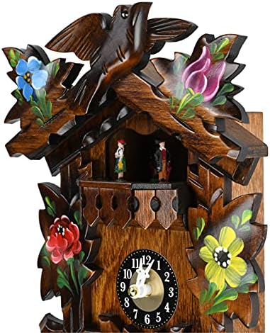 Музичка кутија таванот традиционално врежани алпски цвеќиња црна шума кварц кукавица часовник