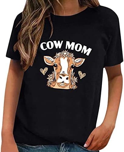 Работни врвови за жени, смешни слатки висорамнини говеда од маица маица графички графички живот, обични врвови за кратки ракави
