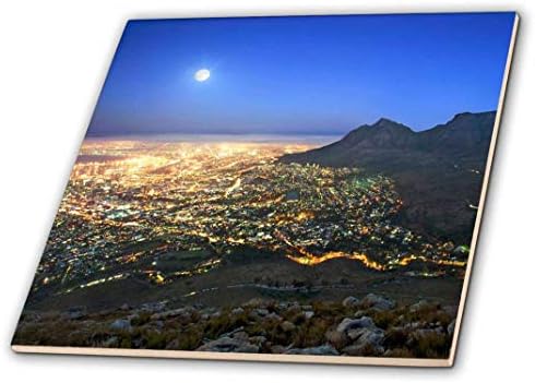 3дроза Полна Месечина Над Градот И Планината Табела, Кејп Таун, Јужна Африка. - Керамичка Плочка, 8-Инчен