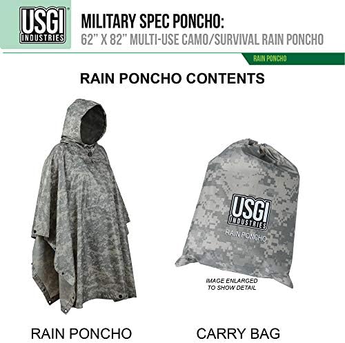 USGI Industries воен стил пончо повеќе употреба RIP стоп за маскирна дожд пончо