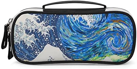 Starвездено небо Јапонија бранови ПУ кожени моливчиња за молив, организатор за патувања за шминка за чанти за торба за преносни канцелариски торби