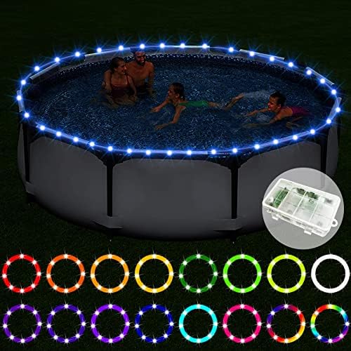 Ехаија далечински управувач LED светла за базени за надземни базени, 18 -те потопливи LED рабни светла, C кутија за батерии, 16 се менува бојата