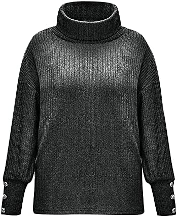 Women'sенски пролетен мода 2023 година копче за пулвер со долг ракав, лабав плетен џемпер врвови џемпери