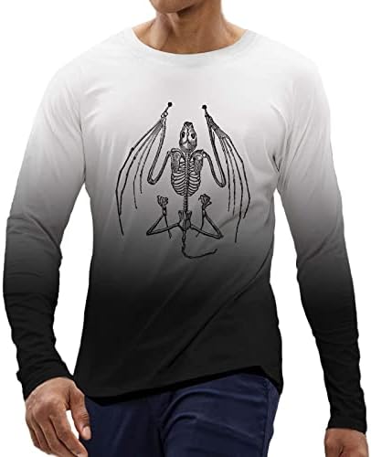 ZDDO Halloween маици за мажи со долг ракав за печатење на череп за печатење, маица, мускулатура, тенок фит екипаж, спортска тита,