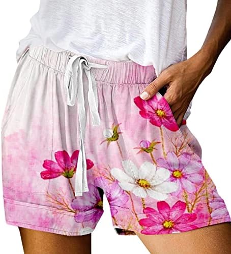 Женски обични шорцеви за влечење еластична половината со средно-пораст Бермуда шорцеви со џебови облеки модна облека
