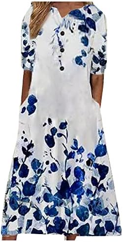 Firero летни фустани за жени 2023 година, копче за вратот половина ракав секси бохо цветни печатени плус фустан со големина со џебови