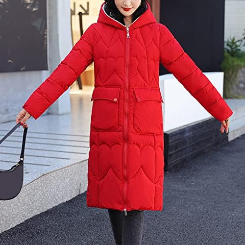 Зимски јакни за жени обични цврсти палто јакна со качулка со џеб, патент џеб долг ракав, долги јакна жени