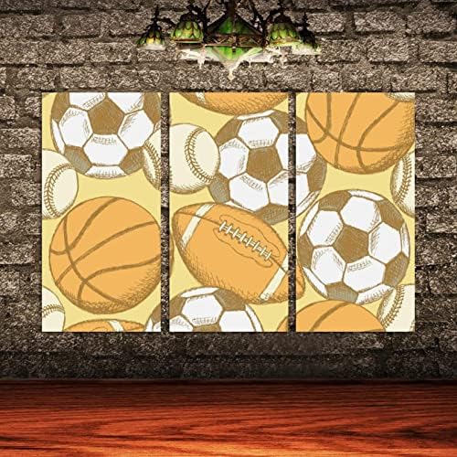 Wallидна уметност за дневна соба, фудбалски американски фудбалски бејзбол и кошаркарска топка шема врамена декоративна масло сликарство