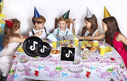 Кејџи музички забави и салфетки 48 парчиња, детски роденденски партии за декорации сет опфаќа хартиени плочи за еднократна употреба, салфетки