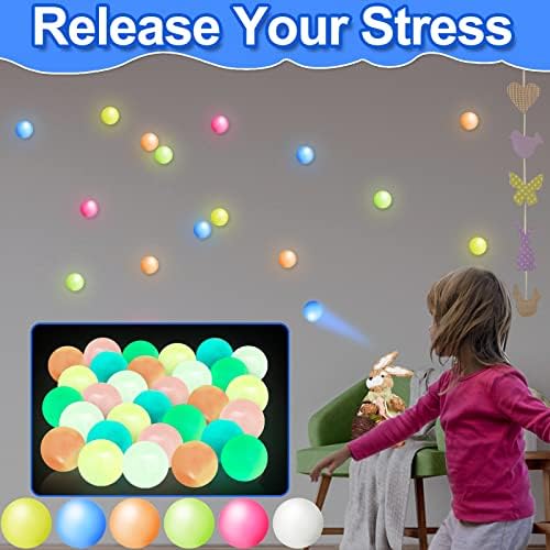 20 парчиња сјај стрес топки 5 бои фидгетски играчки сјај во темни лепливи топки што се лепат на таванските топки, незгодни топчиња