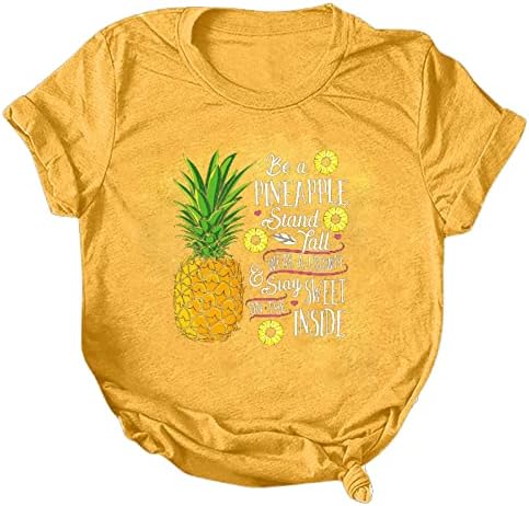 Женски симпатични графички маички летни кратки ракави врвови ананас печатени маички облечени обични основни маички трендовски