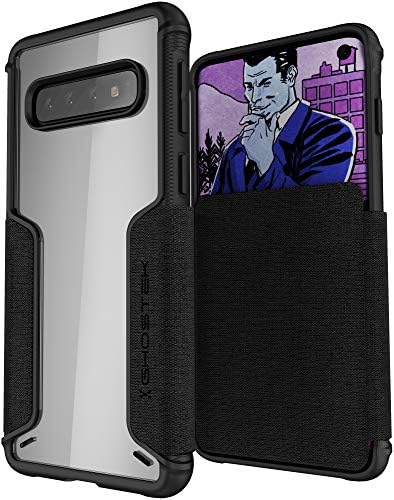 Ghostek Exec Flip Folio Wallet Galaxy S10 Case со држач за кожна кредитна картичка и јасен грб за безжична компатибилност за полнење