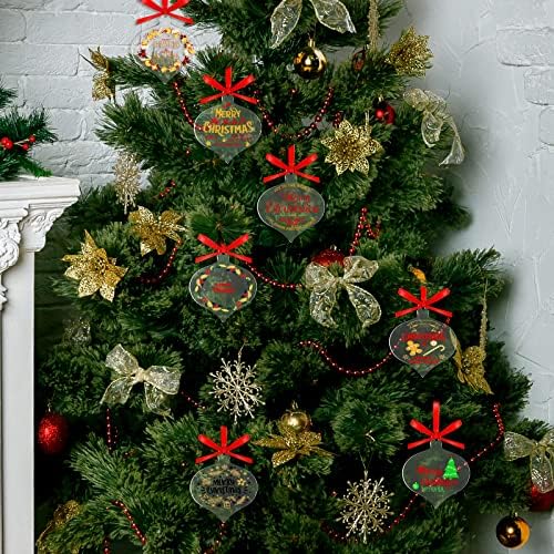 Јасни акрилни Божиќни украси Акрилик Божиќ DIY ознака со форма на праска форма празно акрилни божиќни украси со црвена лента за украсување