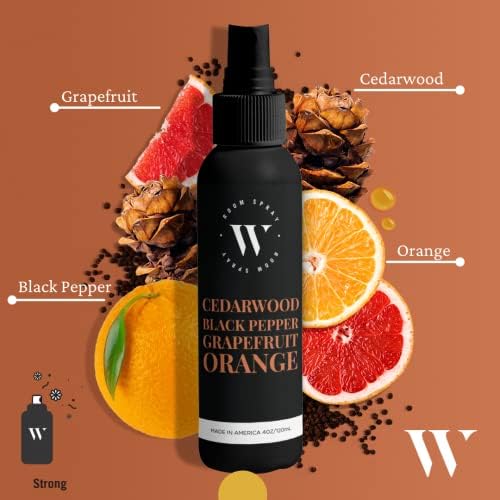 Wallford Природна соба Спреј за спреј за спреј - Спреј од кедар со црн пипер, грејпфрут и портокал - елиминатор на мирис за дома - 4oz