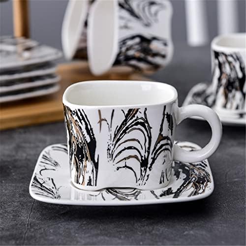 Uxzdx црно -бела шема керамички кафе чај сет коска Кина црна и бела чајничка дрвена рамка чај за домаќинство