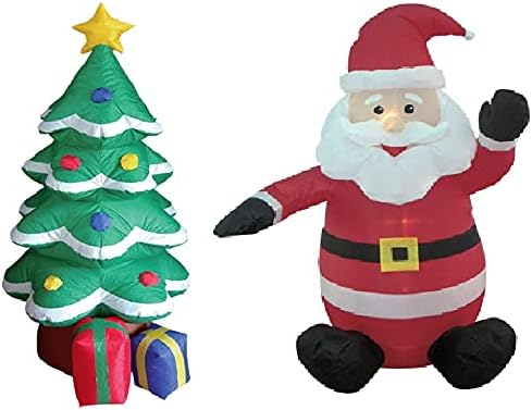 Два божиќни украси за украси, вклучуваат елка од надувување со високи 4 нозе, и 4 нозе Божиќно надувување на Дедо Мраз двор, уметнички декорација