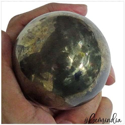 Gemsindia 2355 Carat Природно нетретиран Апачи златен пирит сфера Кристал заздравување на минерал Големина: 62мм во дијаметар