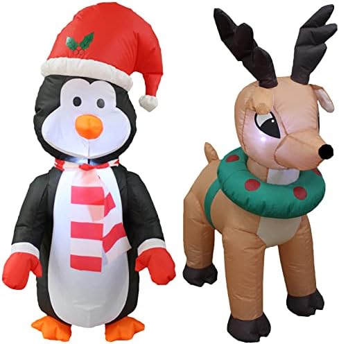 Два божиќни украси за украси, вклучуваат 4 нозе Божиќни надуени симпатични стои за декорација на дворот на пингвините, предводени светла