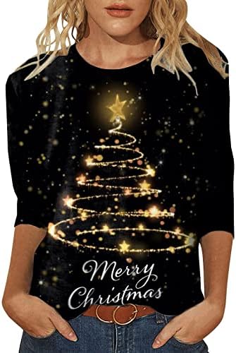 Женски грди Божиќни маици слатки смешни долги ракави Божиќ печатено Денот на благодарноста пад на врвовите