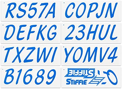 Stiffie Whipline Solid Blue/White 3 Алфа-нумерички регистрација на броеви за идентификација на налепници за чамци и лични водни плочки