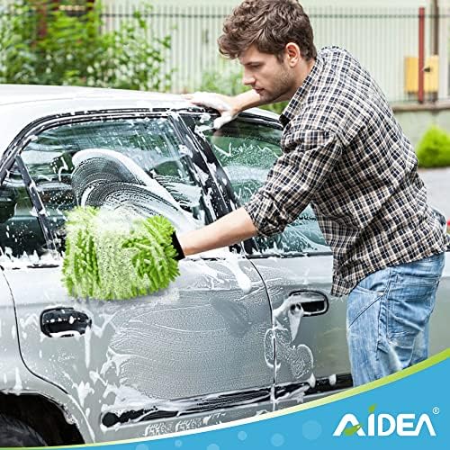 Микрофибер за миење на автомобили Аидеа, 2pk-гребење и слободни ленти, премиум chenille микрофибер миење мит-зелена голема голема големина