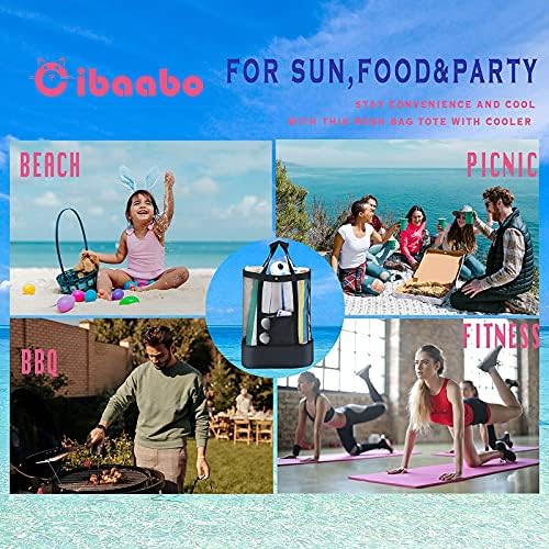 Торба за плажа со ладилник, тота за плажа на мрежа со непотребно изолиран ладилник и џеб за крпи cibaabo