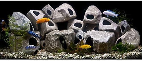 Подводни Галерии Керамички Цихлидни Камења, 3 Различни Димензии Сорта Пакет, 15 Вкупно Камења