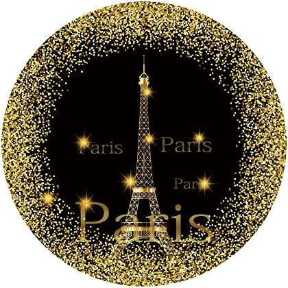 Yeelle 7.5x7.5ft Ајфелова кула Париз тркалезна позадина полиестер црно златно сјајни секвенци Фотографија позадина за роденден свадба невестинска туш забава банер торта