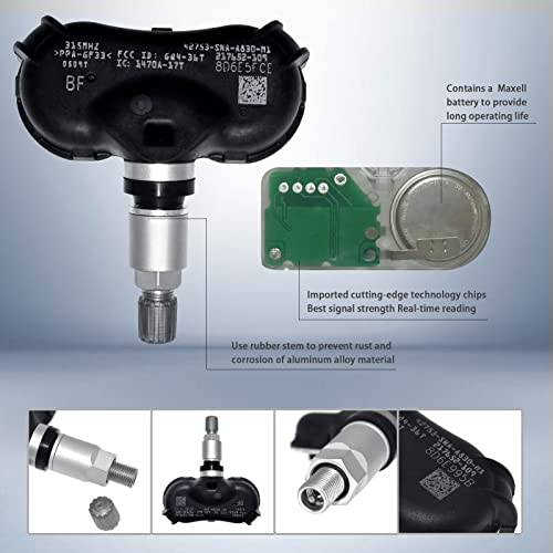Сензор за притисок на гума 42753-SNA-A830-M1 315MHz, 42753-TR3-A81 TPMS сензор компатибилен со Acura CSX Honda Civic CRZ Insight Odysey елемент