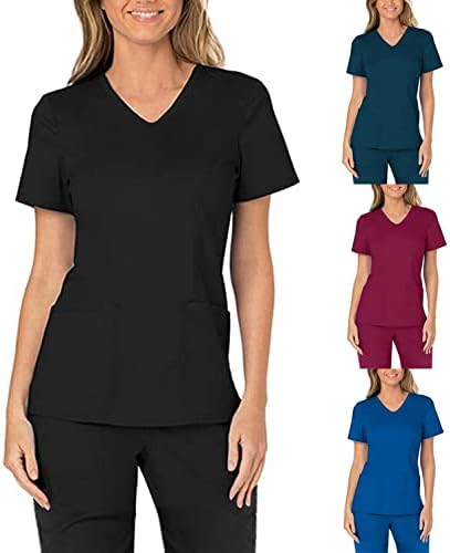Womensенски плус големина на врвови - Печати со џебови на врвови за вежбање на врвови на тренингот на врвовите на маиците со кратки