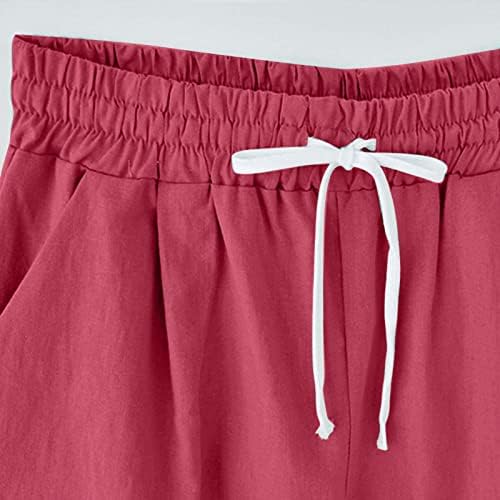 Womenените летни панталони плус големина високи половини шорцеви тренингот на плажа џеб салон пет поени панталони за вежбање шорцеви