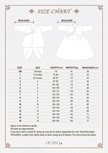 Оуџин I Кореја момче Ханбок 100 -ти 1 роденден Корејски традиционален фустан 2 бои