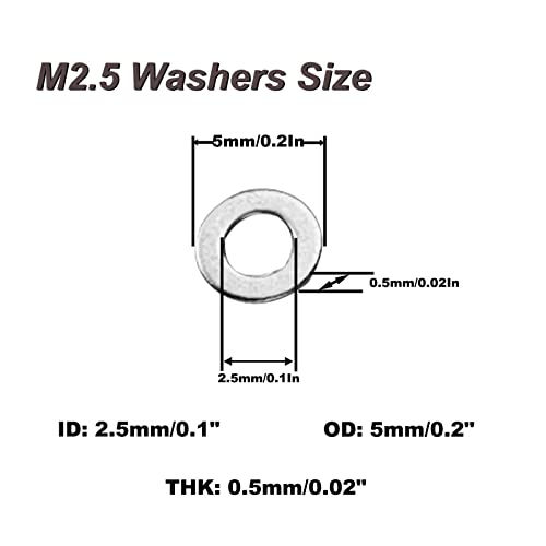 М2.5 Рамни мијалници, Fajoeda 200pcs M2.5 304 Не'рѓосувачки челик рамен мијалник за завртки за завртки, m2.5 x5mm x0.5 mm