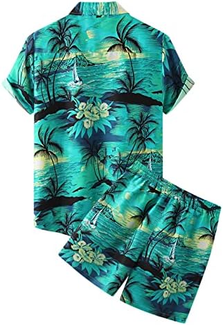 Кангма смешни мажи летни костуми машки хаваи печати за печатење на плажа Две парчиња со кратки ракави, исклучете го џебот од кошула од јака