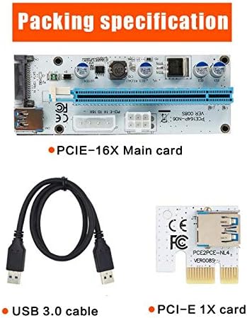 Конектори Tishric Ver008s Riser картичка 3 во 1 Molex 4Pin SATA 6PIN PCIE PCI -E PCI Express Adapter 1x до 16x USB3.0 рударски рудар за