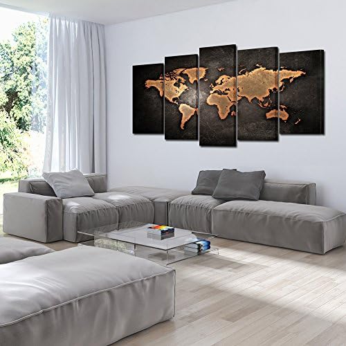 Kreative Arts - Ретро светски постер за мапа врамени 5 парчиња giclee платно отпечатоци гроздобер апстрактна светска мапа на