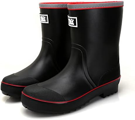Дожд чизми за мажи, водоотпорни ПВЦ гумени чизми Менс градинарски чизми, удобност со средна телесна лесна прилагодлива чевли за дожд, еластични