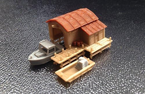 Outland Models Train Railway Scene Pcesenty Boathouse со брод и пир -скала 1: 160