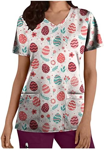 Жените V Вратот Цветни Графички Чистење Среќен Подарок Велигден Блуза Кошула За Дами Лето Fall Со Џебови ЗР ЗР