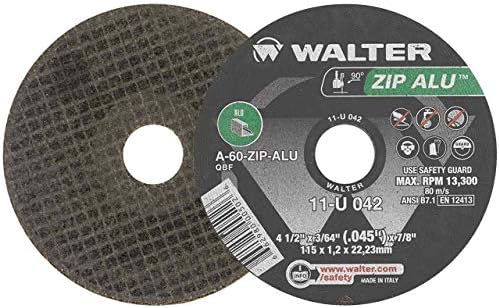 Волтер 11U042 4-1/2x3/64x7/8 ZIP Alu пресечени тркала за алуминиумски тип 1 грит A60, 25 пакет