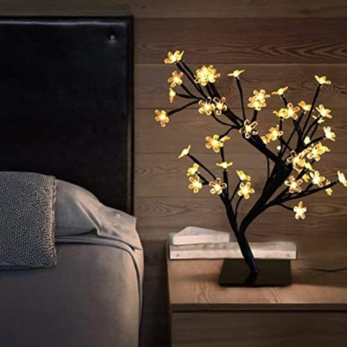 Fafeicy цреша цвеќиња од дрво, 24 LED 100LM 5V USB напојувано бонсаи светло, база од 13 x 13cm и комбинирана висина од 32 см, за