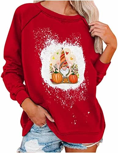 Маичка за џемпер за жени Гроздобер смешен графички џемпер за печатење Денот на благодарноста на врвовите на екипажот со долги ракави есен блуза