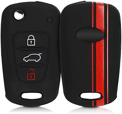 Kwmobile Силиконски Клуч Фоб Покритие Компатибилен Со Hyundai 3 Копче Автомобил Флип Клуч-Рели Лента Црвена/Црна