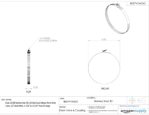 Диксон LSS216 Нерѓосувачки Челик 301 Lss Стил Брзо Ослободување Црв-Диск Стегач, 1/2 Бенд Ширина, 10-12/64 до 14 Црево Од Опсег